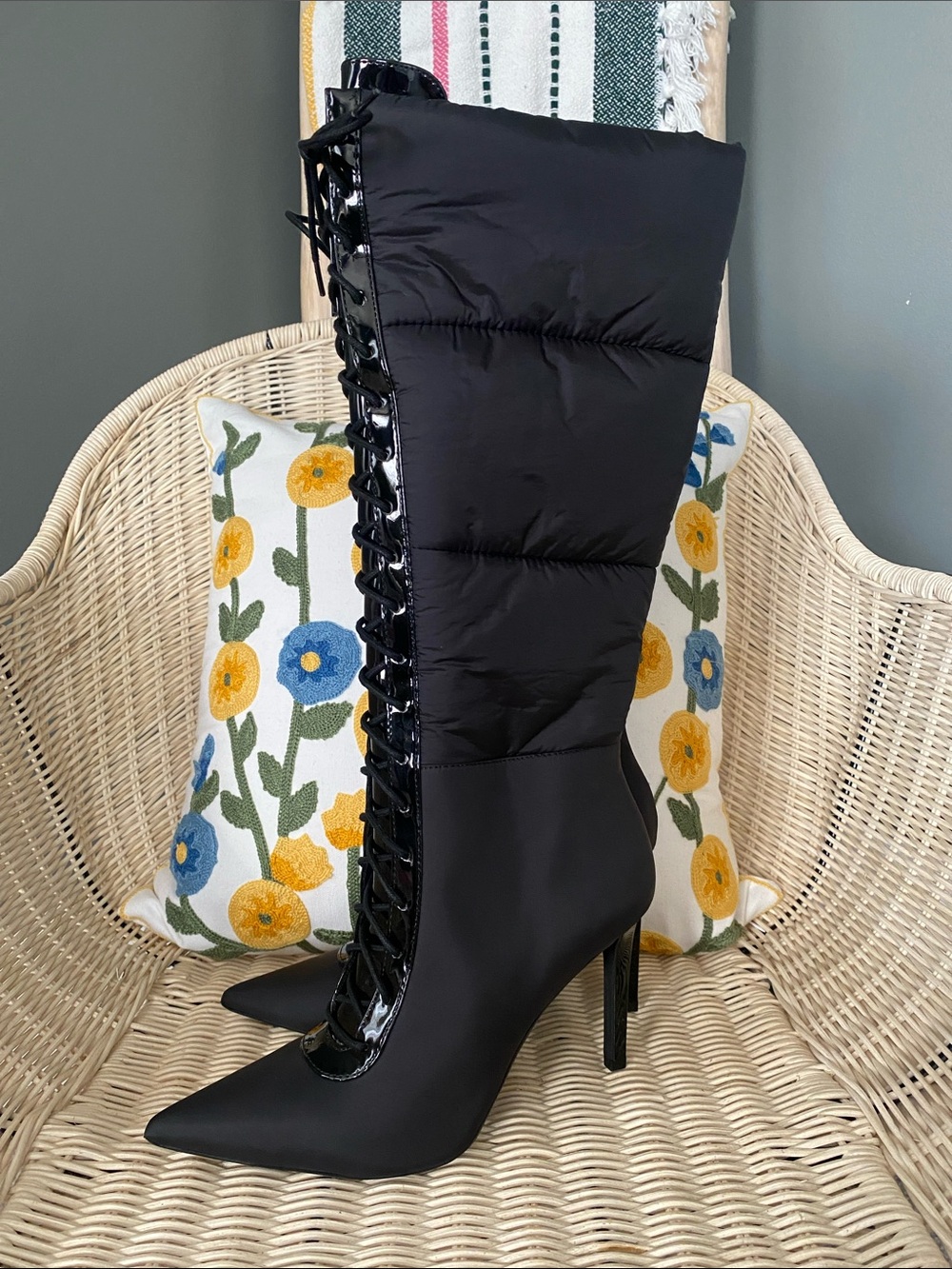 NEW! INC International Concepts Black Lace-Up Knee-High Stiletto Boots - Picture 3 of 14